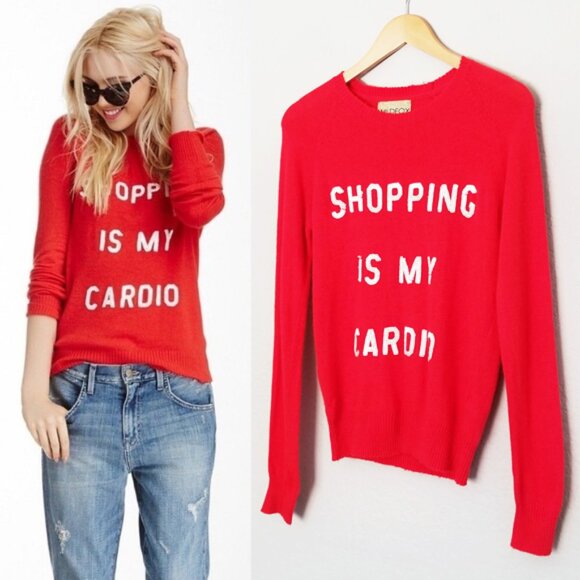 Wildfox White Label Shopping Is My Cardio Red Sweater S Jumper Angora Blend Y2K - Picture 2 of 16